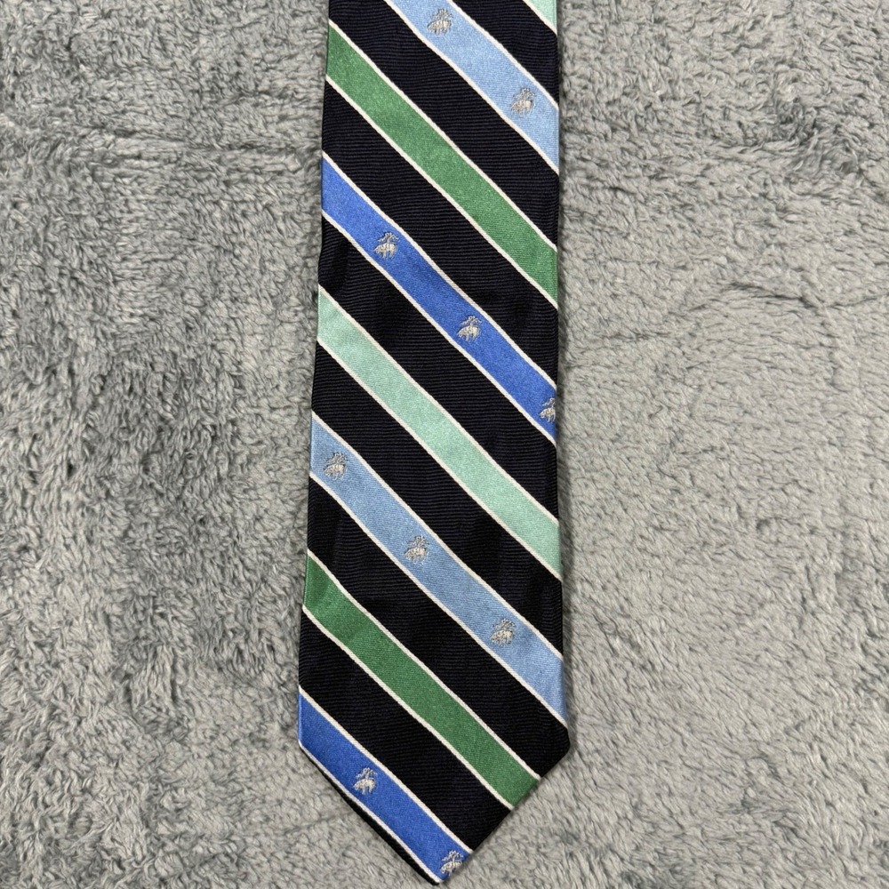 Vintage Brooks Brothers Striped Silk  Multicolor Logo All Over Print Made in USA
